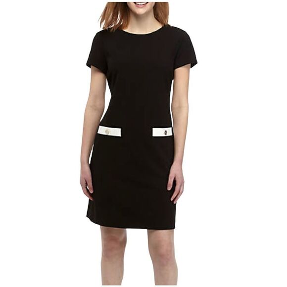 Tommy Hilfiger black short sleeve shift dress with faux pockets size 10 - Picture 1 of 16